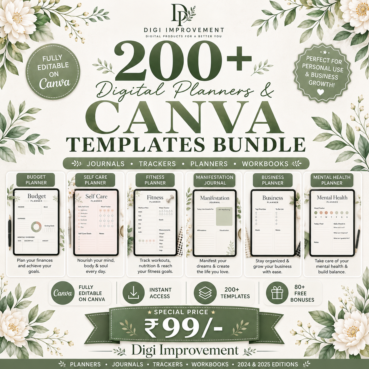 200+ Premium Canva Digital Planners Templates Bundle