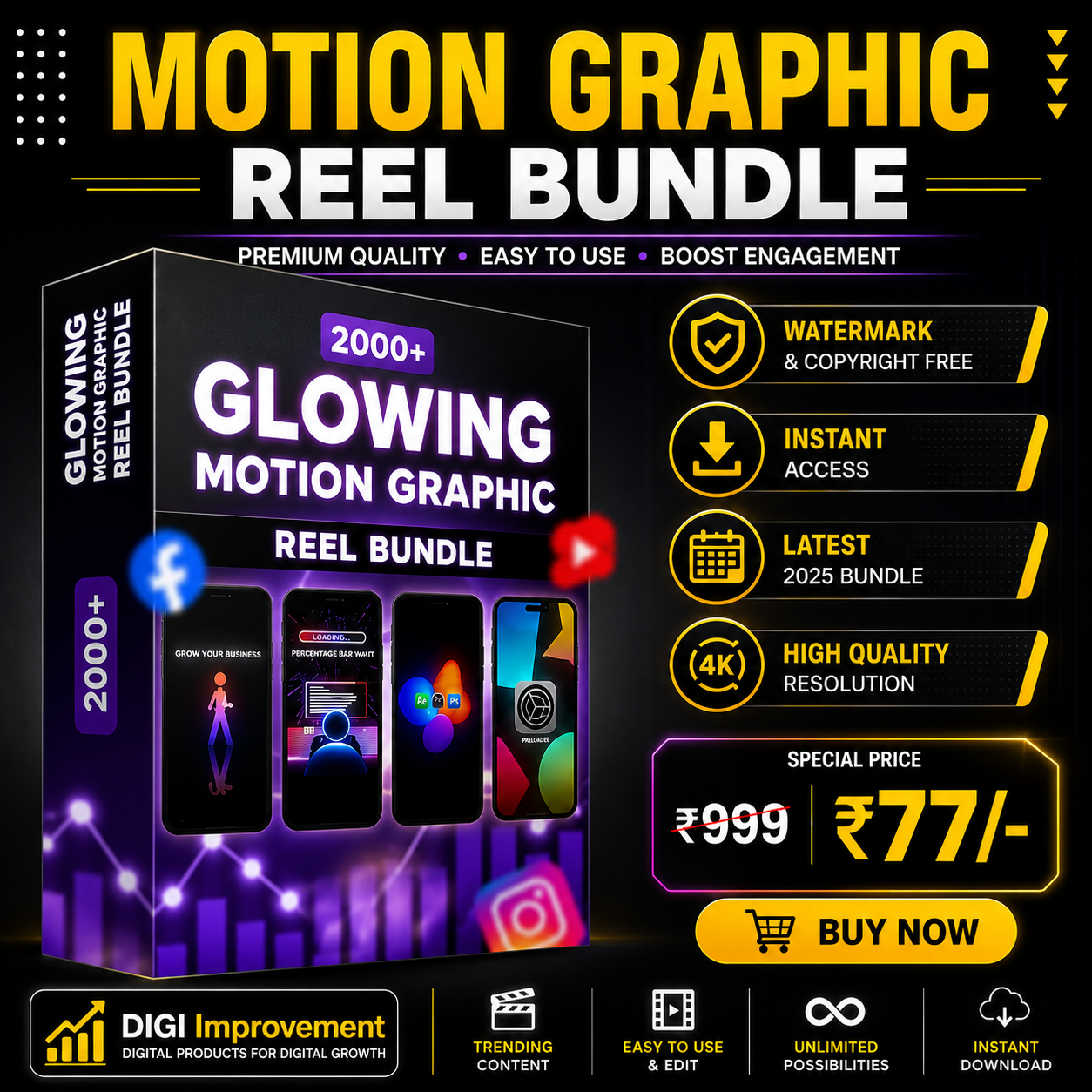 2000+ Glowing Motion Graphics Reels Bundle