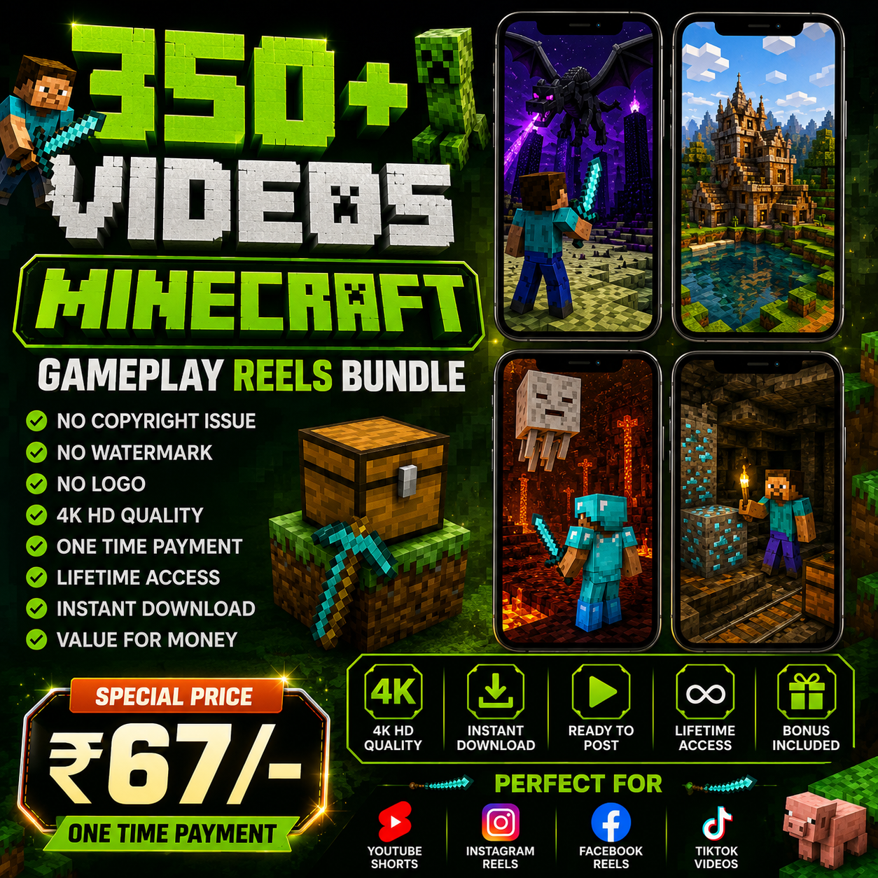 350+ Premium Minecraft Reels Bundle