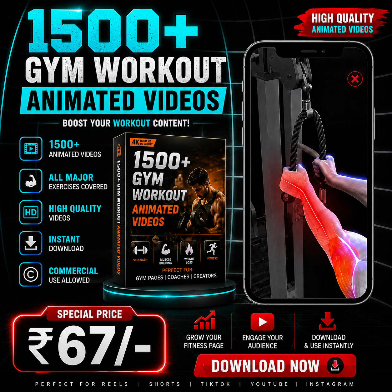 1500+ Gym Workout Animated Reels Bundle