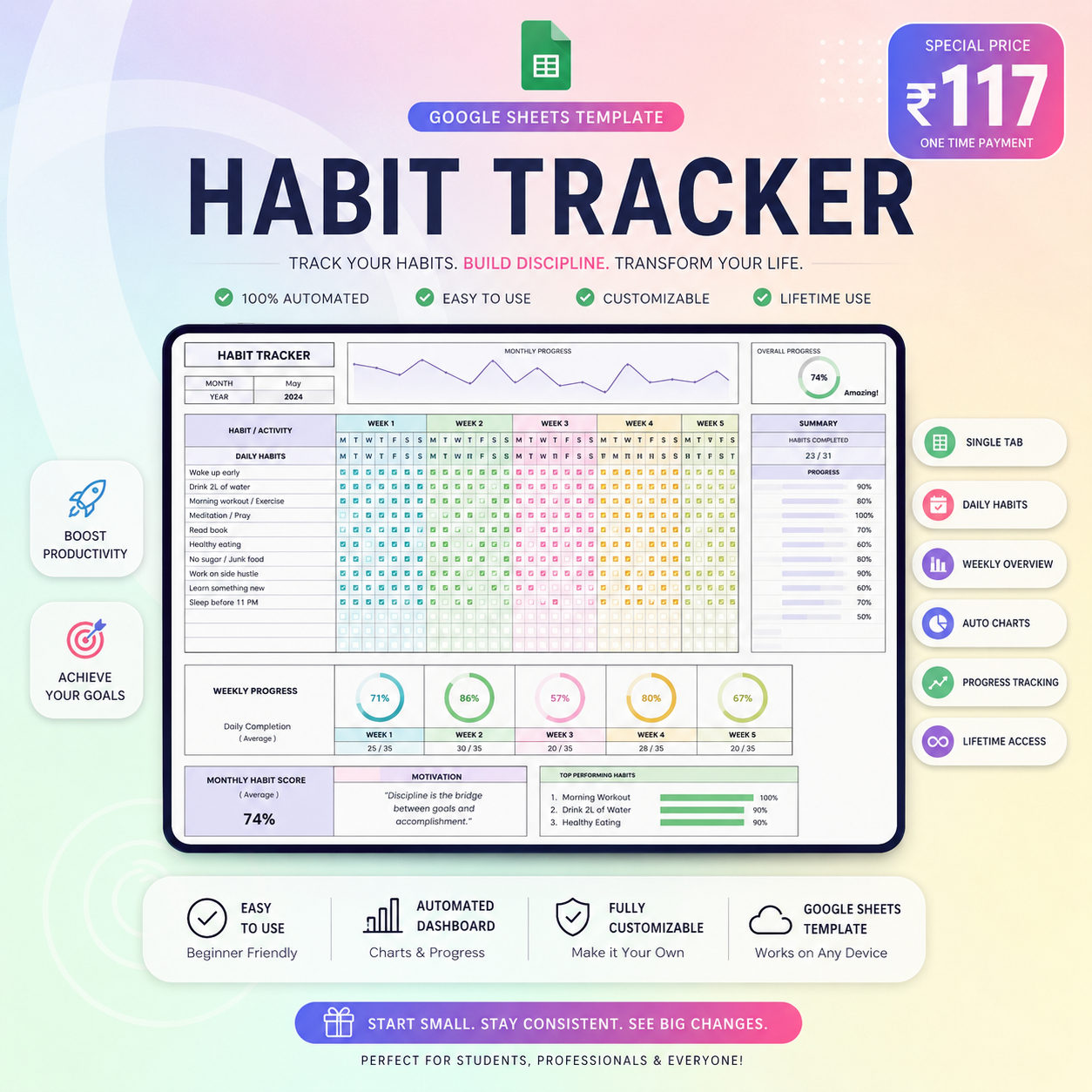 Habit Tracker -Goggle Sheet Template