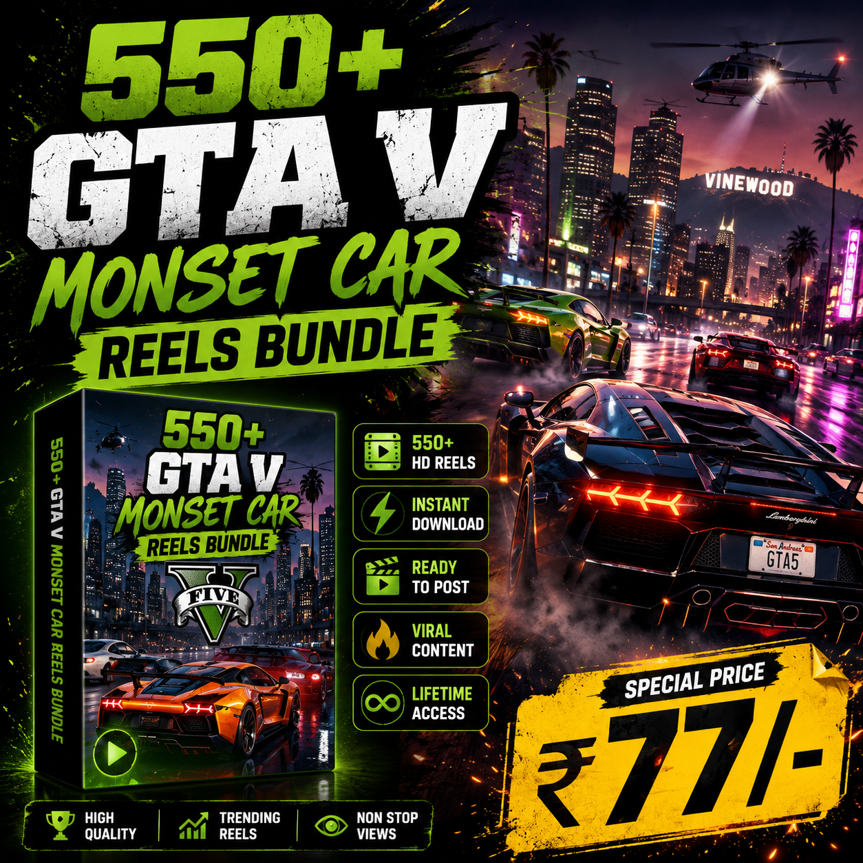 550+ GTA V Monster Car Reels Bundle