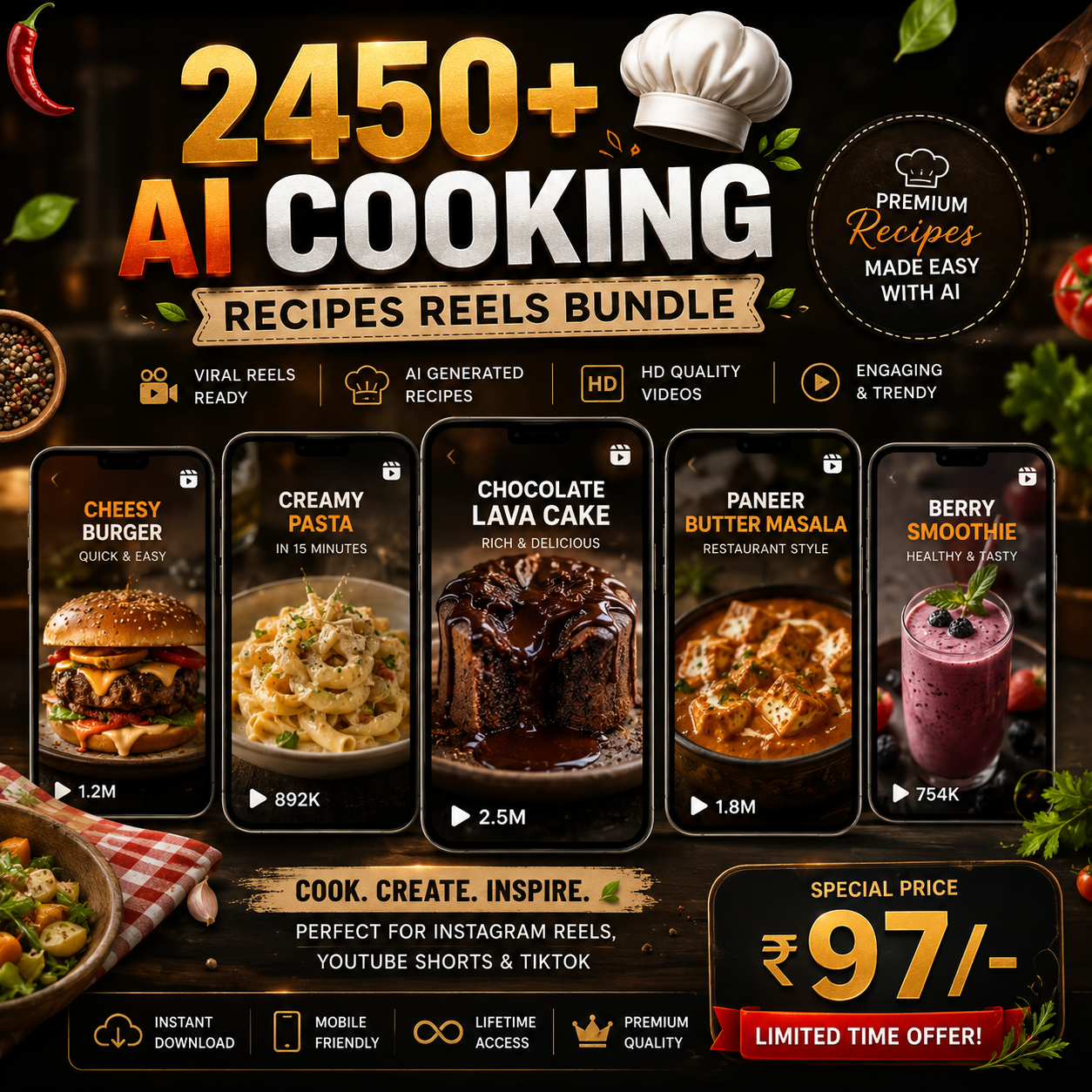 2450+ AI Cooking Recipes Reels Bundle