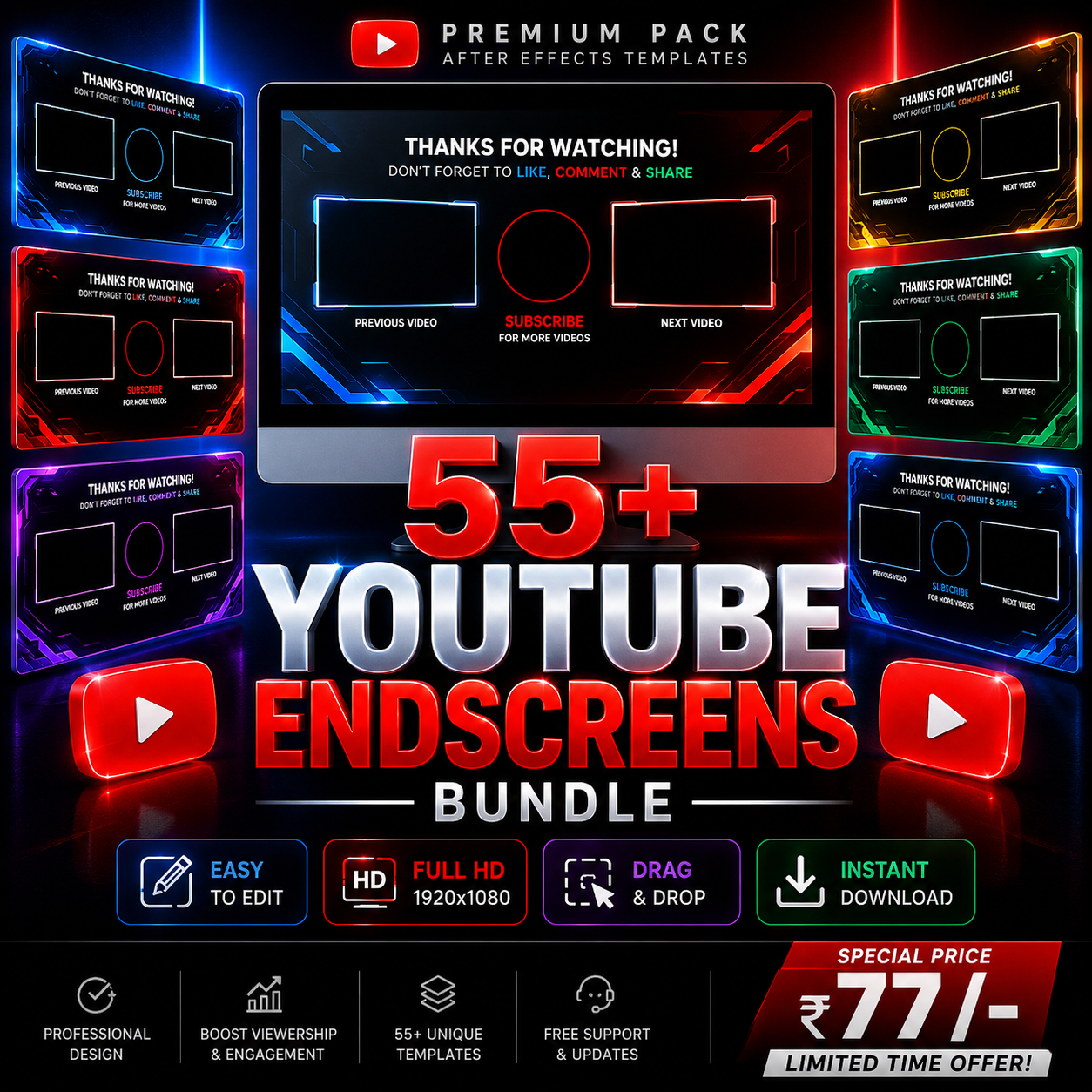 55+ Youtube Endscreens Bundle