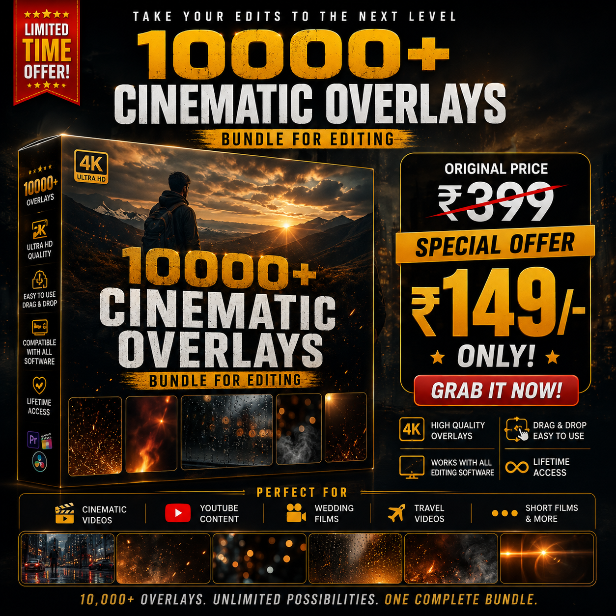 10000+ Cinematics Overlays Bundle For Editing