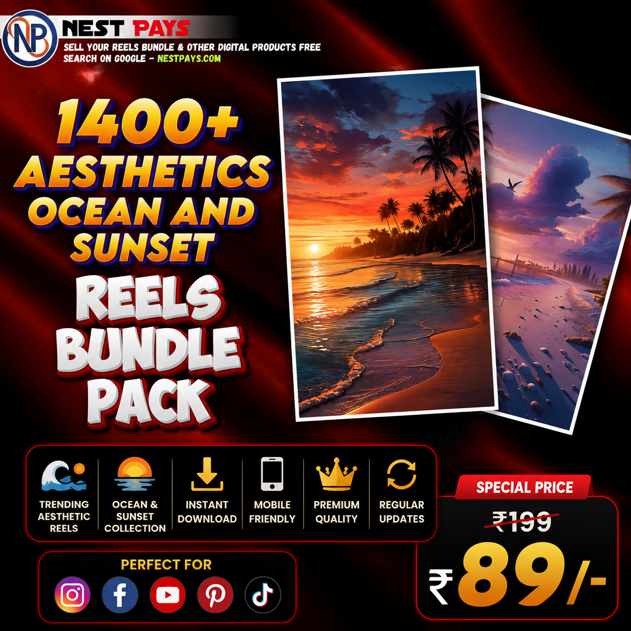 1400+ Aesthetic Ocean & Sunset Reels Bundle