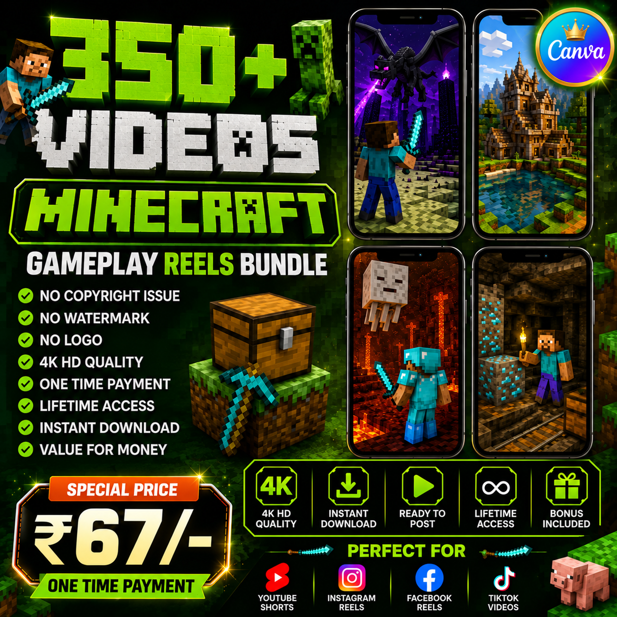 350+ Premium Minecraft Reels Bundle